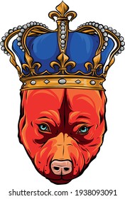 head of dog with gold crown vector illustration