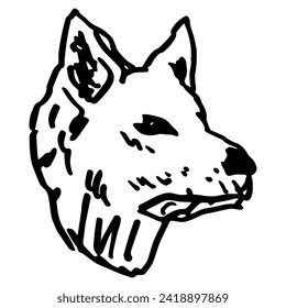 Head of a dog. Hand drawn linear doodle rough sketch. Black and white silhouette.