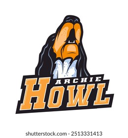  head dog howling mascot logo with text