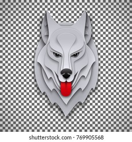 Head of the dog isolated on transparent background, top view element with paper texture for your design, paper cut out art style, vector illustration