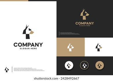 logo de perro cabeza , estilo geométrico ,diseño de logo vectorial.