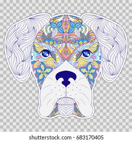 Head of dog on transparent background.Sticker for laptop sleeves,skins,cases,wallets etc. Vector illustration.
