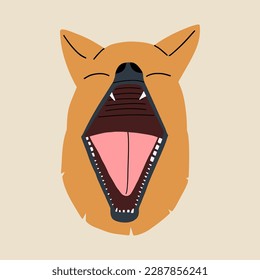 Head of a dog with an open mouth. Design element. Vector illustration in hand drawn style
