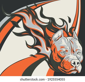 head of dog pitbull with flames vector