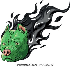 head of dog pitbull with flames vector