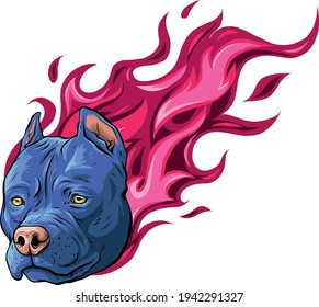 head of dog pitbull with flames vector
