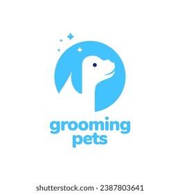 head dog portrait pets cleaning grooming flat circle modern mascot character cartoon logo design vector icon illustration