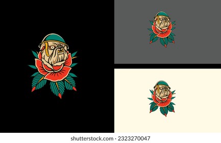 head dog with red flowers vector flat design