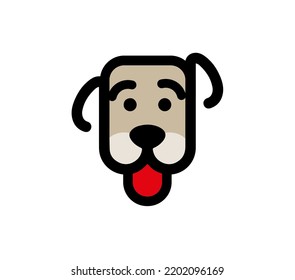 Head of the dog with red tongue out. Simple linear drawing of a puppy.