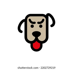 Head of the dog with red tongue out. Simple linear drawing of a puppy.