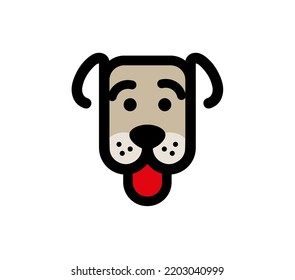 Head of the dog with red tongue out. Simple linear drawing of a puppy.
