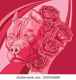 head of dog with roses vector illustration