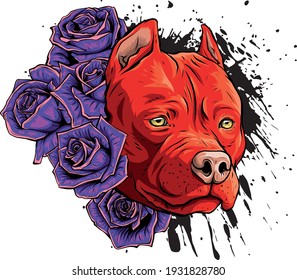 head of dog with roses vector illustration