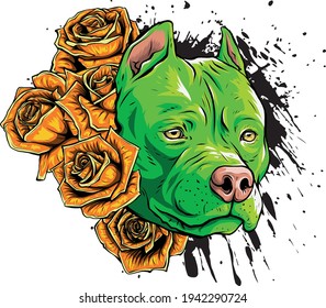 head of dog with roses vector illustration