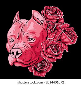 head of dog with roses vector illustration