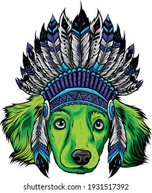 head dog with traditional Indian hat, vector illustration