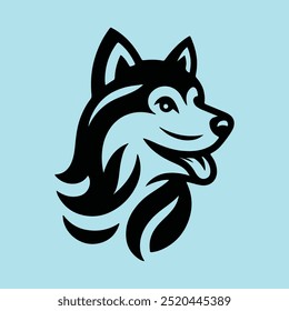 Head of dog vector design. A black dog head logo on a blue background. Fancy dog vector design. Dog isolated on a blue background.