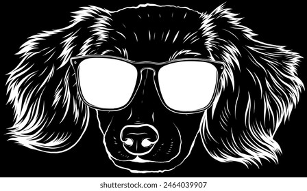 head dog in white line on black background