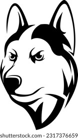 Head of dog. Wolf abstract character vector illustration. Graphic logo of husky design template for emblem. Image of portrait.