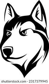 Head of dog. Wolf abstract character vector illustration. Graphic logo of husky design template for emblem. Image of portrait.