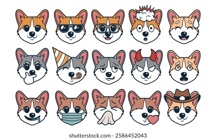 Head of dogs emoticon vector illustration set