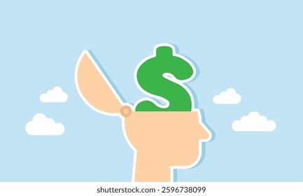 A head with a dollar sign inside, illustration of a critical mindset in recognizing business profit opportunities
