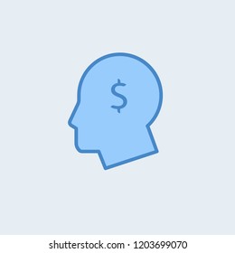 Head with dollar symbol vector sketch icon isolated on the white background.