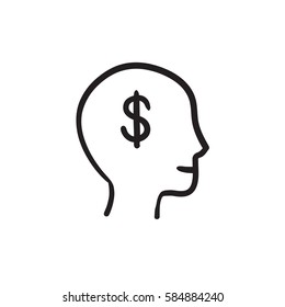 Head with dollar symbol  vector sketch icon isolated on background. Hand drawn Head with dollar symbol  icon. Head with dollar symbol  sketch icon for infographic, website or app.