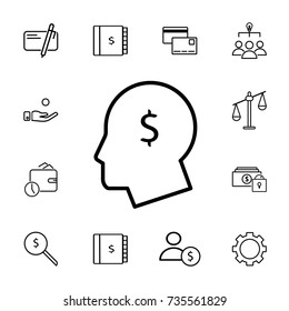 Head with dollar symbol vector sketch icon isolated on the white background. Set of finance icons