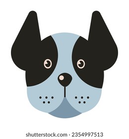 Head of domestic dog. Muzzle of domestic animal cartoon illustration. Pets concept. Sketchy geometric character, mascot. Colored flat vector isolated