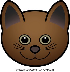 Head of a domesticated pet cat with a brown nose and olive eyes. Chocolate coat.