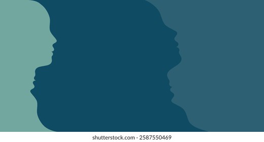 Head up and head down that fit together. Metaphor bipolar disorder mind mental. Concept mood disorder.2 silhouette heads.Split personality.Psychology.Mental health.OurMindMatter