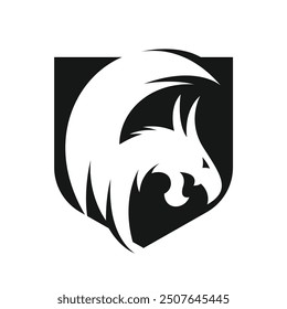 Head dragon badge logo design isolated in white and black color. Abstract dragon logo template in white and black