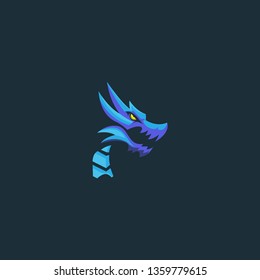 head dragon in blue background logo
