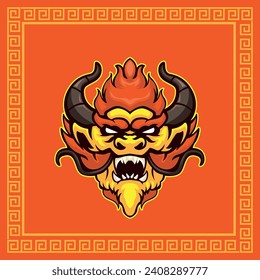 Head dragon with Chinese ornament background