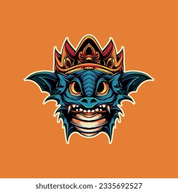Head dragon with crown for apparel, sticker, or print become poster