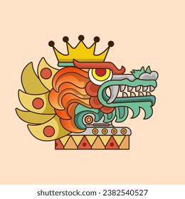 Cultivo de dragón mano dibujado a mano quetzalcoatl cabeza mexicana dios gráfico azteca. Ilustración buena para el logotipo o la mascota de juegos, impresión de camisetas, ropa o insignia.