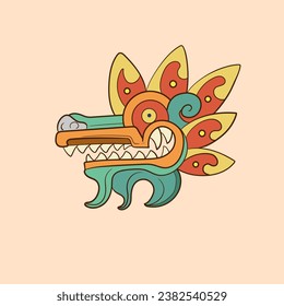 Head  dragon culture hand drawn quetzalcoatl head mexican god aztec graphic. Illustration good for logo or gaming mascot, t shirt printing, apparel or badge.