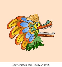 Cultivo de dragón mano dibujado a mano quetzalcoatl cabeza mexicana dios gráfico azteca. Ilustración buena para el logotipo o la mascota de juegos, impresión de camisetas, ropa o insignia.