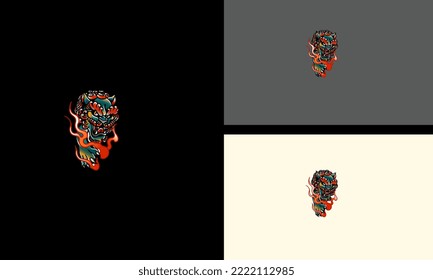 head dragon and fire vector artwork design
