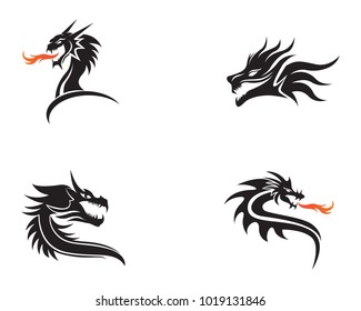 Dibujo vectorial de la plantilla de logotipo de color plano del dragón frontal
