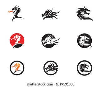 Head dragon flat color logo template vector illustration
