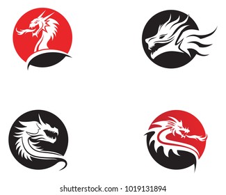 Head dragon flat color logo template vector illustration
