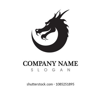 Head dragon flat color logo template vector illustration