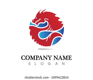 Head dragon flat color logo template vector illustration
