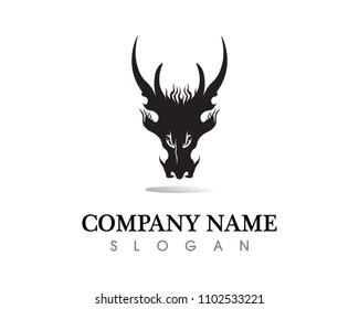 Head dragon flat color logo template vector illustration
