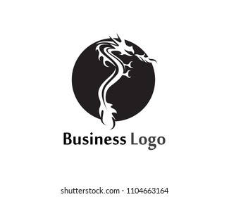 Head dragon flat color logo template vector illustration