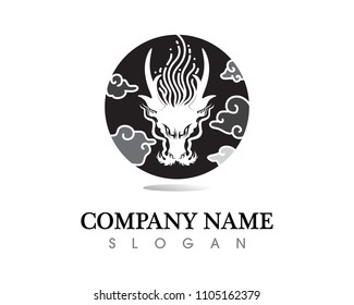 Head dragon flat color logo template vector illustration
