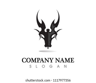 Head dragon flat color logo template vector illustration
