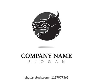 Head dragon flat color logo template vector illustration
